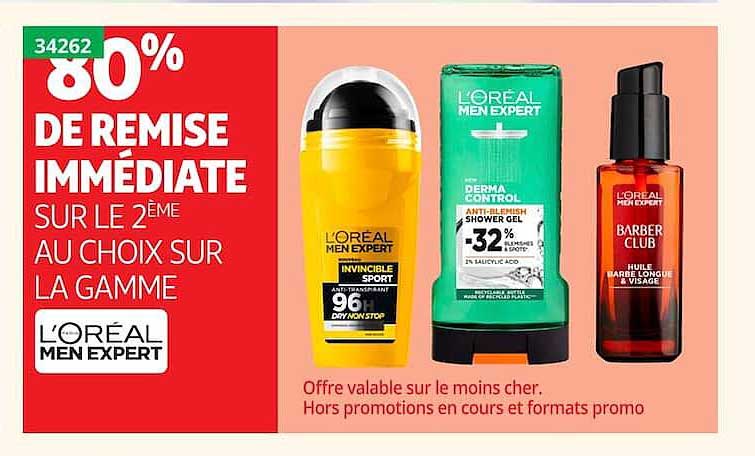 80% DE REMISE IMMÉDIATE SUR LE 2ÈME AU CHOIX SUR LA GAMME L'ORÉAL MEN EXPERT