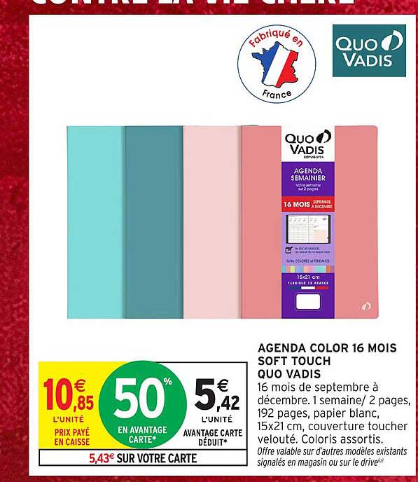 AGENDA COLOR 16 MOIS SOFT TOUCH QUO VADIS
