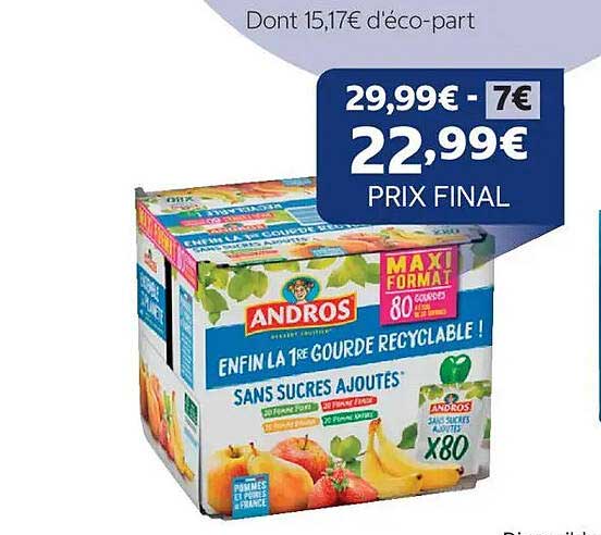 ANDROS ENFIN LA 1RE GOURDE RECYCLABLE ! SANS SUCRES AJOUTÉS