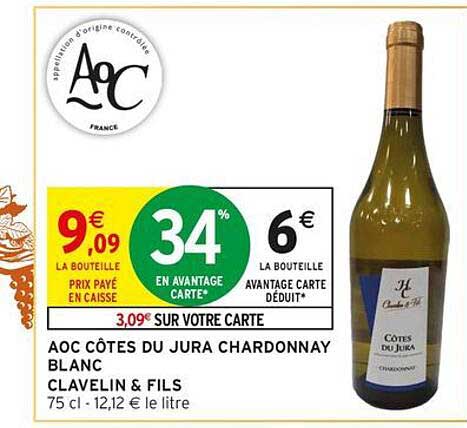 AOC CÔTES DU JURA CHARDONNAY BLANC CLAVELIN & FILS