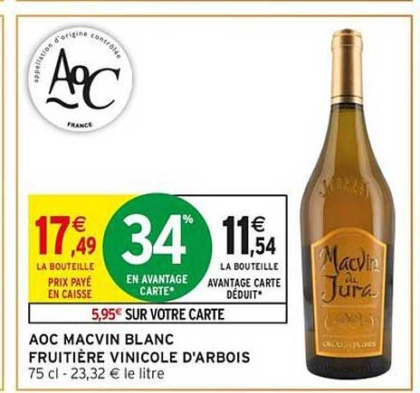 AOC MACVIN BLANC FRUITIÈRE VINICOLE D'ARBOIS 75 cl
