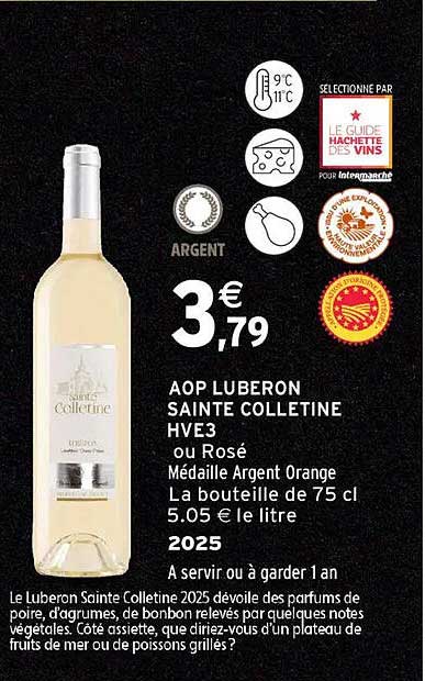 AOP LUBERON SAINTE COLLETINE HVE3 ou Rosé Médaille Argent Orange La bouteille de 75 cl 5.05 € le litre 2025