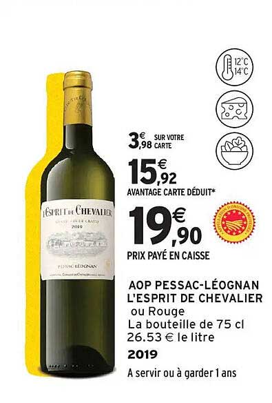 AOP PESSAC-LÉOGNAN L'ESPRIT DE CHEVALIER ou Rouge La bouteille de 75 cl