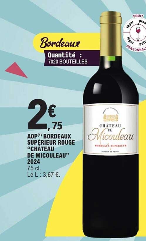AOP(1) BORDEAUX SUPÉRIEUR ROUGE "CHÂTEAU DE MICOULEAU" 2024