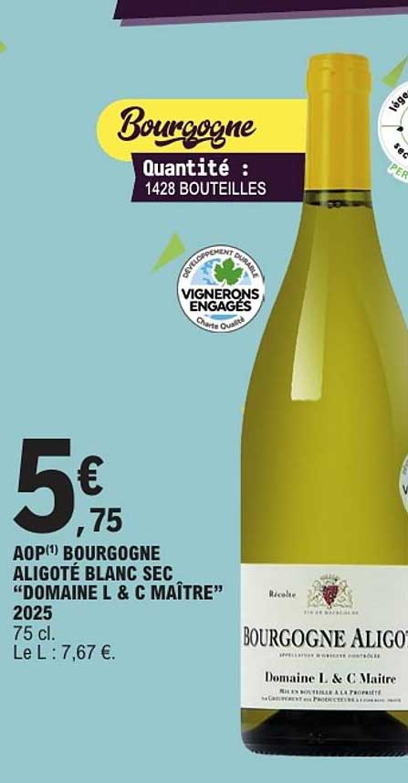 AOP(1) BOURGOGNE ALIGOTE BLANC SEC “DOMAINE L & C MAITRE” 2025 75 cl.