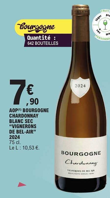 AOP(1) BOURGOGNE CHARDONNAY BLANC SEC “VIGNERONS DE BEL-AIR” 2024