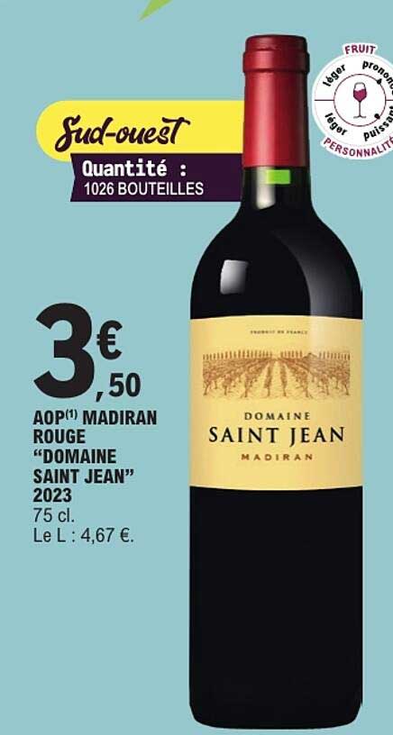 AOP(1) MADIRAN ROUGE “DOMAINE SAINT JEAN” 2023 75 cl
