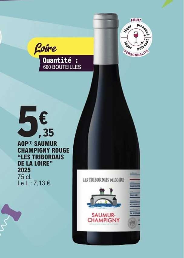 AOP(1) SAUMUR CHAMPIGNY ROUGE “LES TRIBORDAIS DE LA LOIRE” 2025 75 cl.