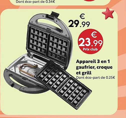 Appareil 3 en 1 gaufrier, croque et grill