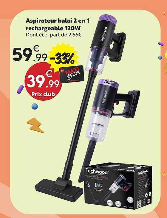Aspirateur balai 2 en 1 rechargeable 120W