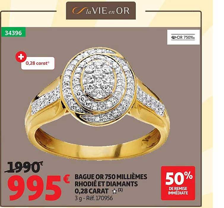 BAGUE OR 750 MILLIÈMES RHODIÉE ET DIAMANTS 0,28 CARAT