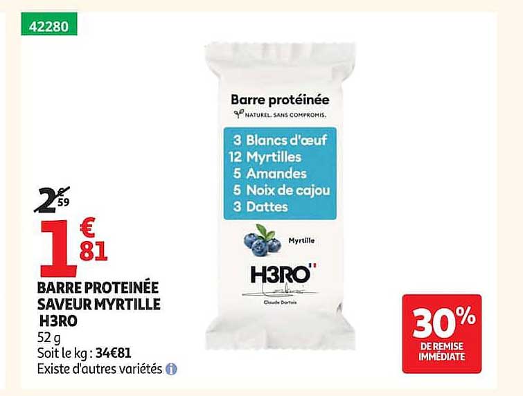 BARRE PROTÉINÉE SAVEUR MYRTILLE H3RO