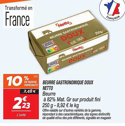 BEURRE GASTRONOMIQUE DOUX NETTO