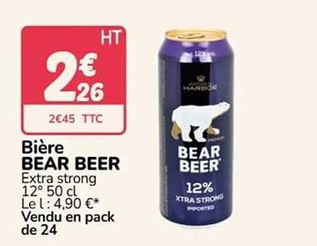 Bière BEAR BEER Extra strong 12° 50 cl Le l : 4,90 €* Vendu en pack de 24