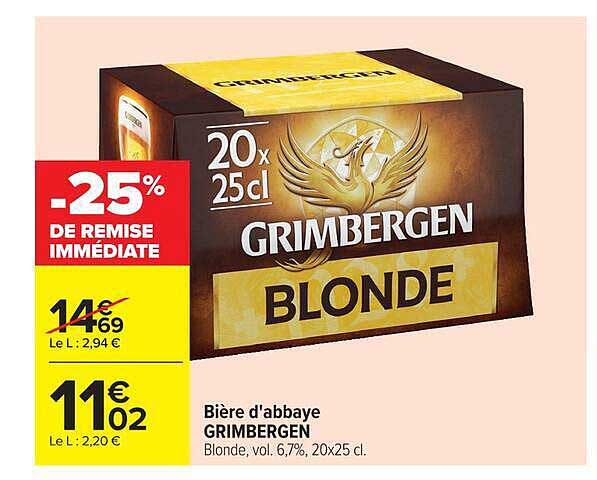 Bière d'abbaye GRIMBERGEN Blonde, vol. 6,7%, 20x25 cl.