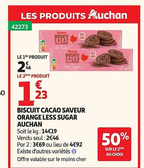 BISCUIT CACAO SAVEUR ORANGE LESS SUGAR AUCHAN