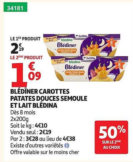 BLÉDINER CAROTTES PATATES DOUCES SEMOULE ET LAIT BLÉDINA