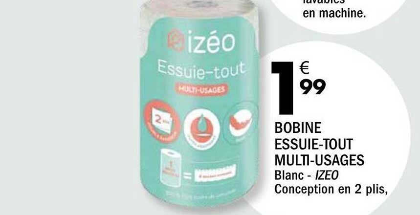 BOBINE ESSUIE-TOUT MULTI-USAGES Blanc - IZE0 Conception en 2 plis