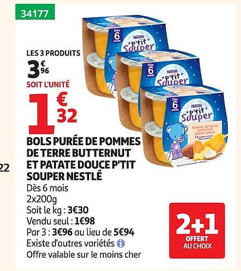 BOLS PURÉE DE POMMES DE TERRE BUTTERNUT ET PATATE DOUCE P'TIT SOUPER NESTLÉ