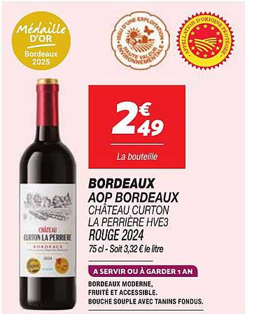BORDEAUX AOP BORDEAUX CHÂTEAU CURTON LA PERRIÈRE HVÉ3 ROUGE 2024