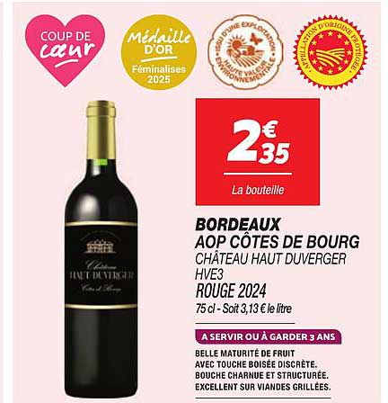 BORDEAUX AOP CÔTES DE BOURG CHÂTEAU HAUT DUVERGER HVE3 ROUGE 2024