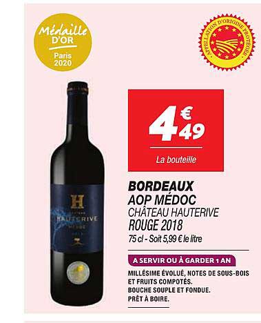 BORDEAUX AOP MÉDOC CHÂTEAU HAUTERIVE ROUGE 2018