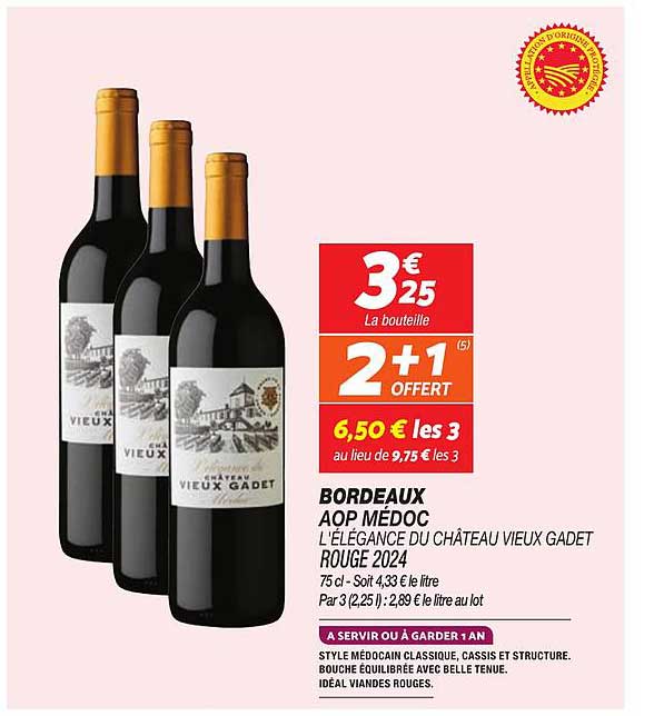 BORDEAUX AOP MÉDOC L'ÉLÉGANCE DU CHÂTEAU VIEUX GADET ROUGE 2024