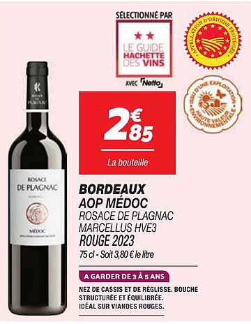BORDEAUX AOP MÉDOC ROSACE DE PLAGNAC MARCELLUS HVE3 ROUGE 2023