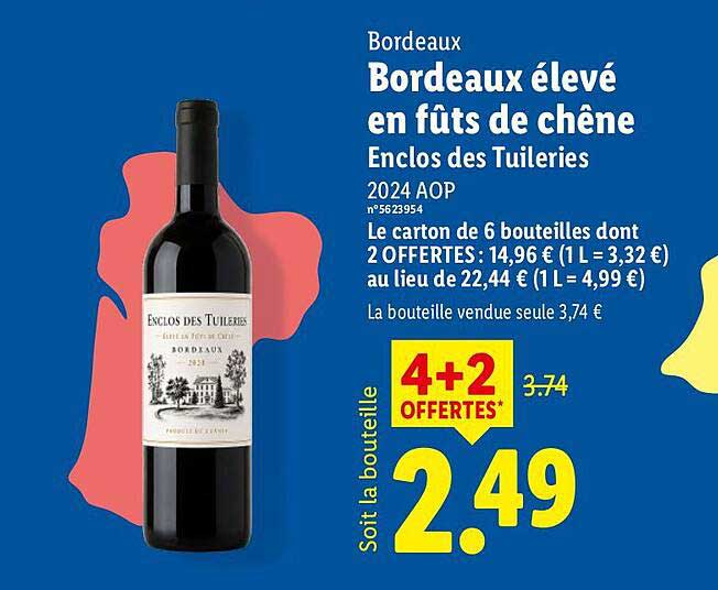 Bordeaux élevé en fûts de chêne Enclos des Tuileries