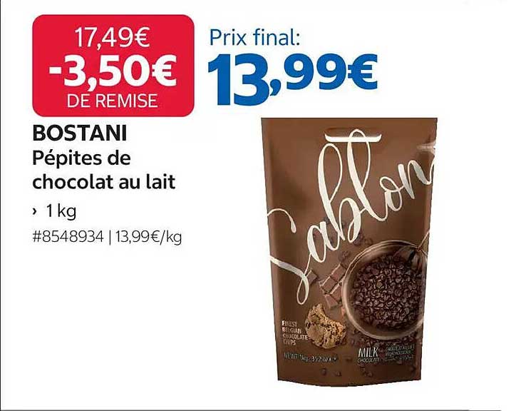 BOSTANI Pépites de chocolat au lait