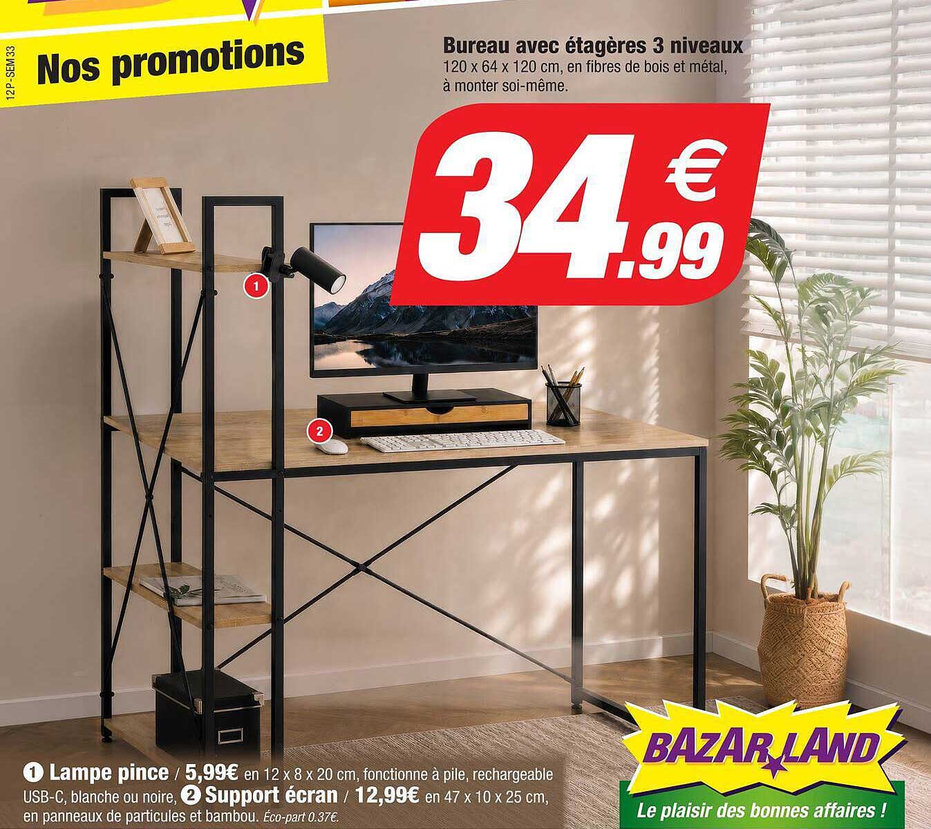 Bureau avec étagères 3 niveaux