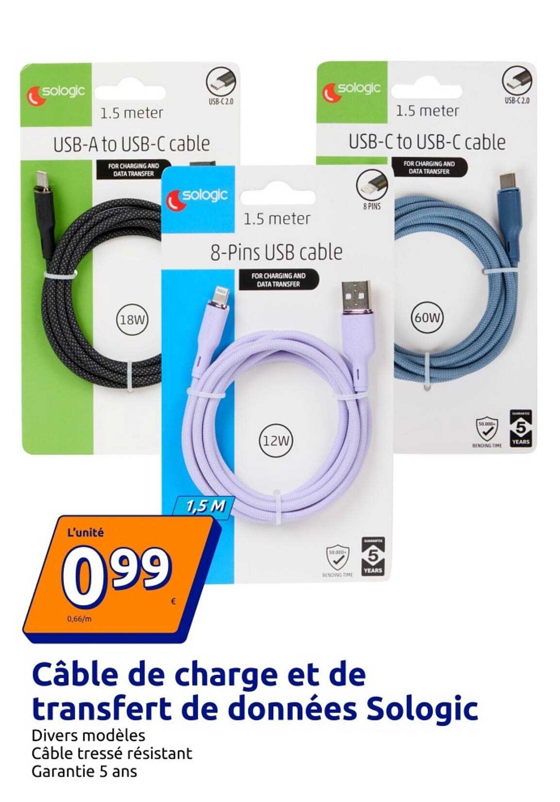Câble de charge et de transfert de données Sologic