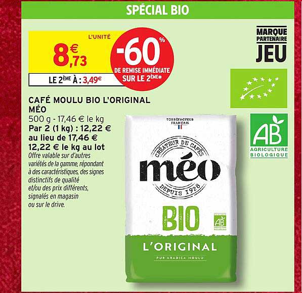 CAFÉ MOULU BIO L'ORIGINAL MÉO