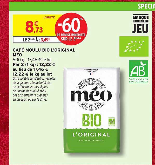 CAFÉ MOULU BIO L'ORIGINAL MÉO