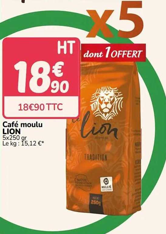 Café moulu LION 5x250 gr dont 1 OFFERT