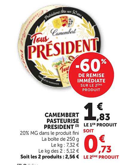 CAMEMBERT PASTEURISE PRESIDENT
