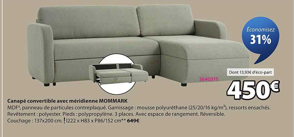 Canapé convertible avec méridienne MOMMARK