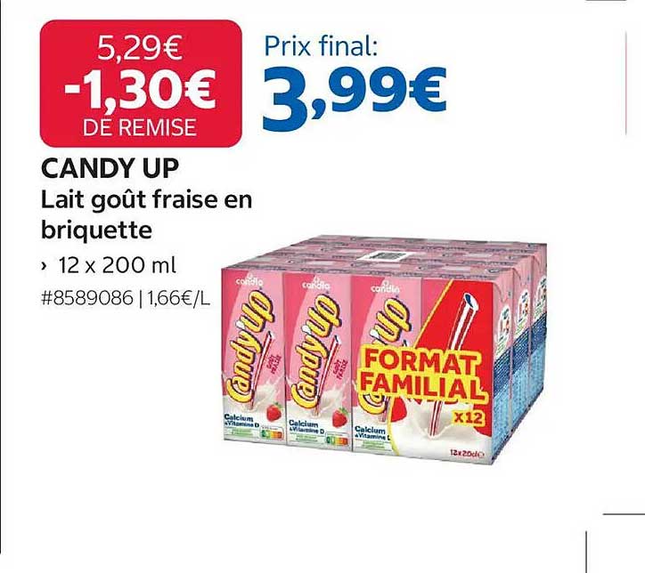 CANDY UP Lait goût fraise en briquette