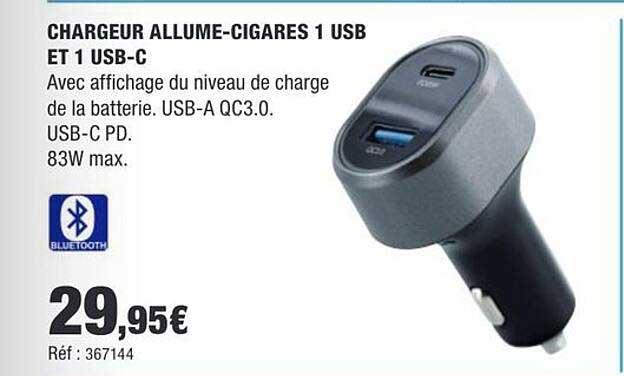 CHARGEUR ALLUME-CIGARES 1 USB ET 1 USB-C