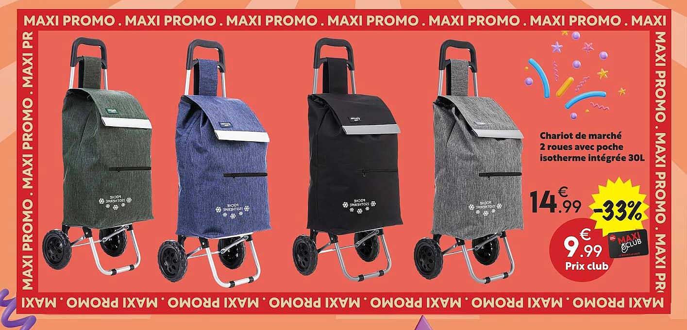 Chariot de marché 2 roues avec poche isotherme intégrée 30L