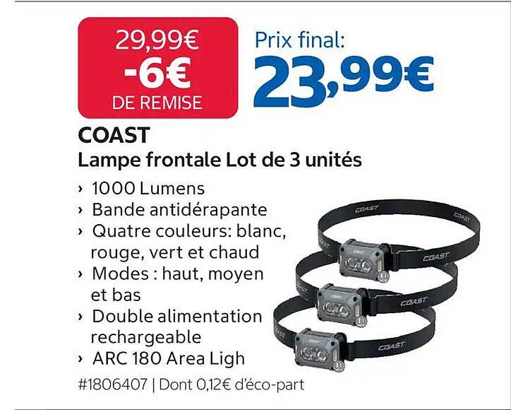 COAST Lampe frontale Lot de 3 unités
