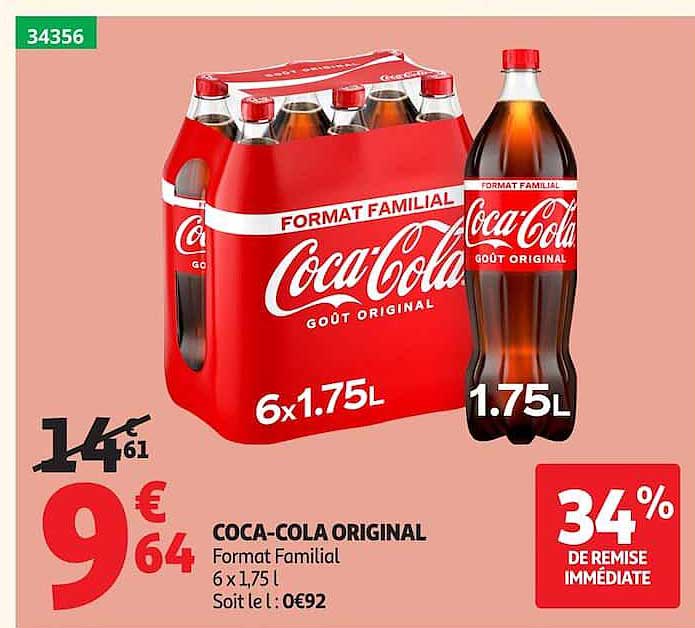 COCA-COLA ORIGINAL Format Familial 6 x 1,75 l Soit le l : 0€92