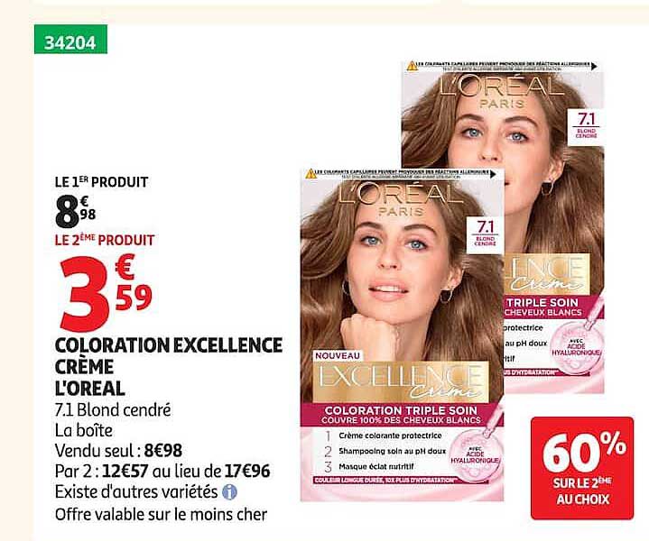COLORATION EXCELLENCE CRÈME L'ORÉAL 7.1 Blond cendré