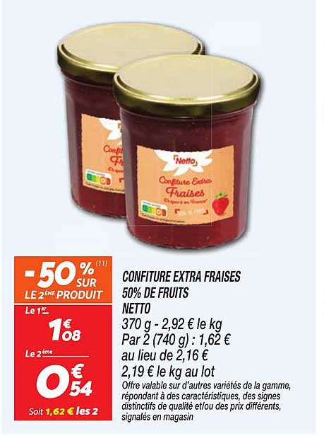 CONFITURE EXTRA FRAISES 50% DE FRUITS NETTO