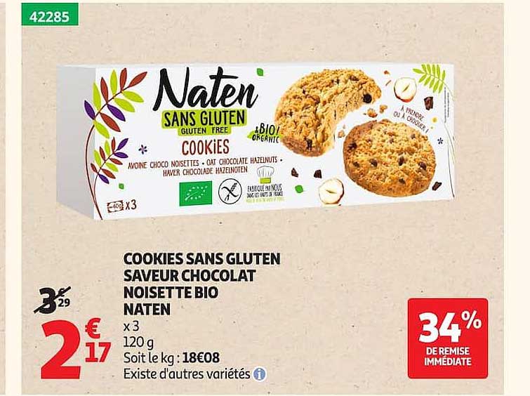 COOKIES SANS GLUTEN SAVEUR CHOCOLAT NOISETTE BIO NATEN