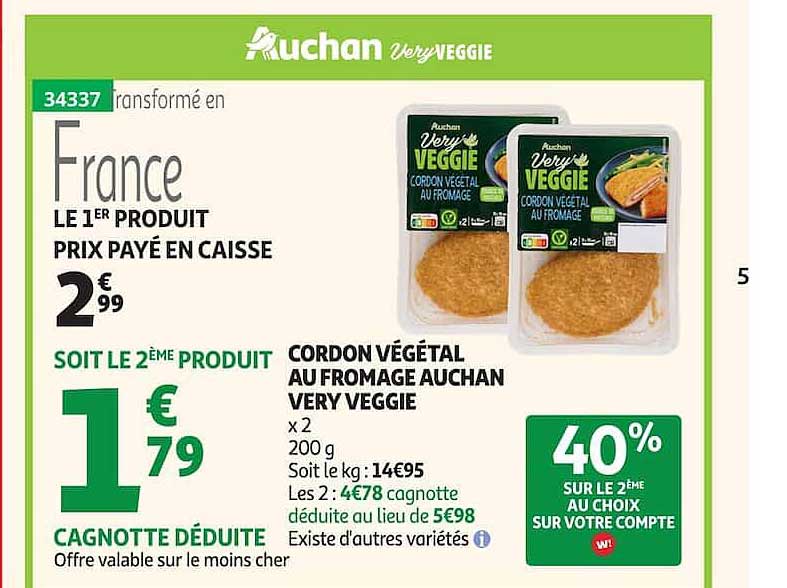 Cordons végétal au fromage Auchan Very Veggie
