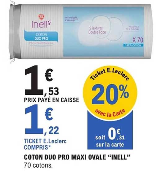 COTON DUO PRO MAXI OVALE "INELL" 70 cotons.