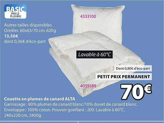 Couette en plumes de canard ALTA