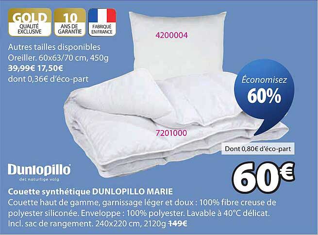 Couette synthétique DUNLOPILLO MARIE