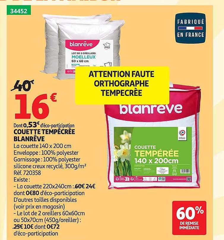 COUETTE TEMPÉRÉE BLANRÊVE
